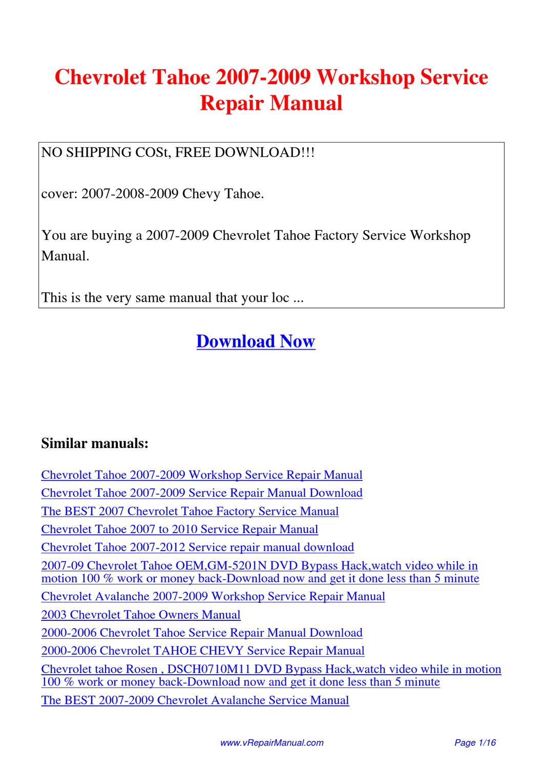 Free 2006 Tahoe Service Manual Download